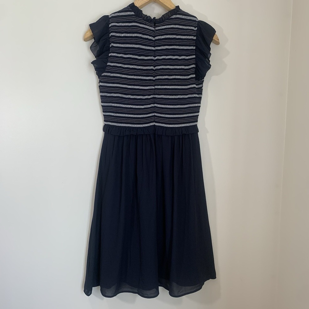 Ann Taylor Womens Dress 6 Petite Navy Blue Smocked Bodice Flutter Sleeve Classic